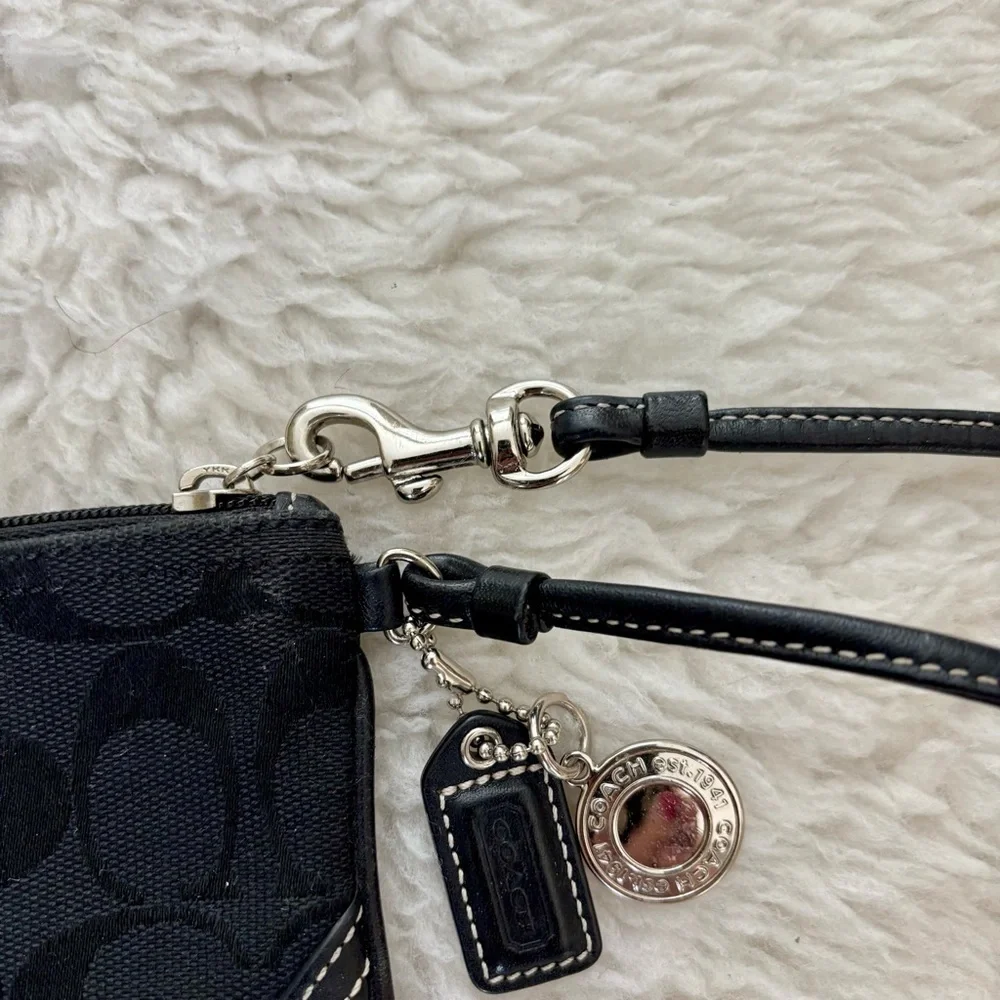 Coach CC Signature Canvas Black Leather Wristlet with Charm